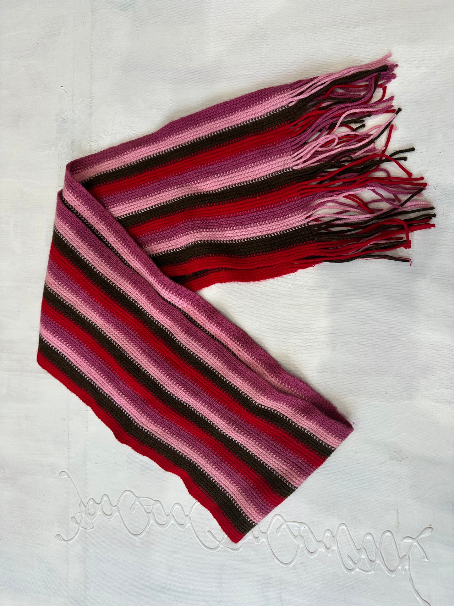 winter edit | pink and black striped knit tassel scarf