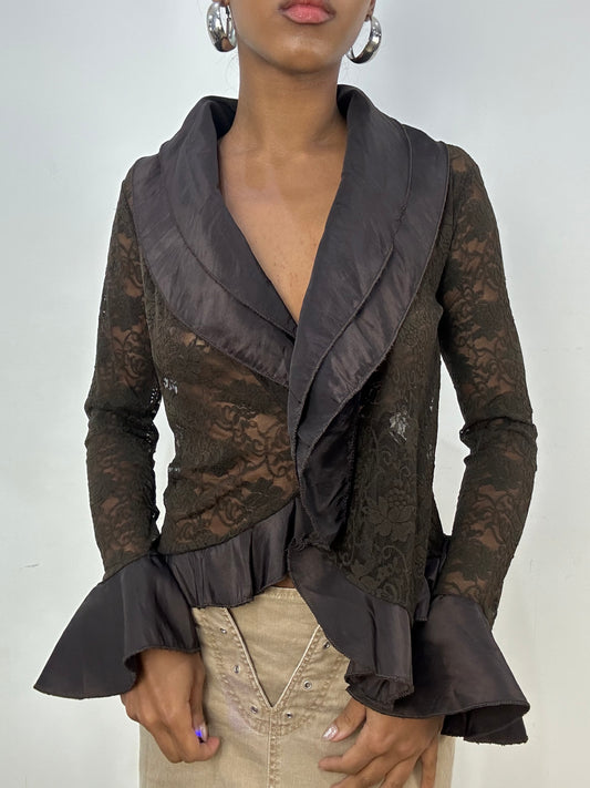 vintage edit: indie sleaze | small brown lace tie up top