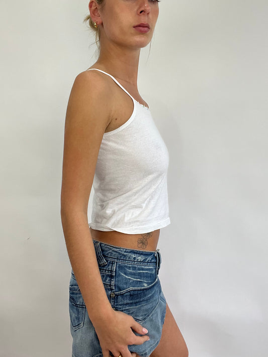 COACHELLA DROP | extra small white tank top with embroidered floral detail on collar