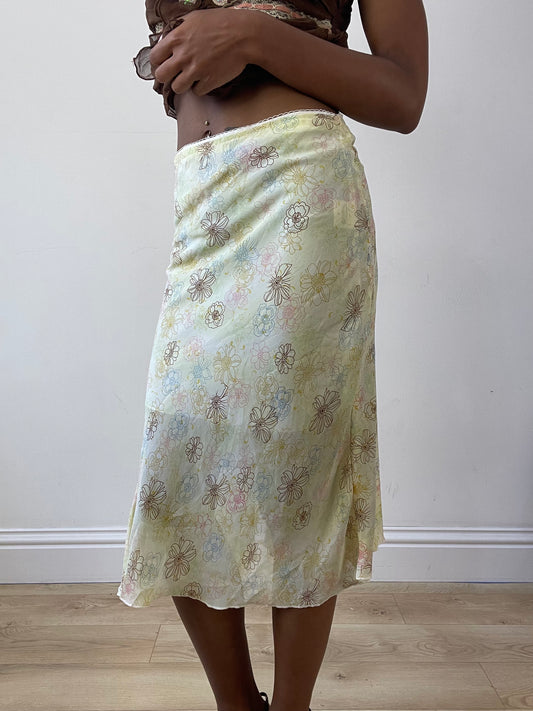 vintage edit twenty-seven | large yellow floral asymmetric midi skirt