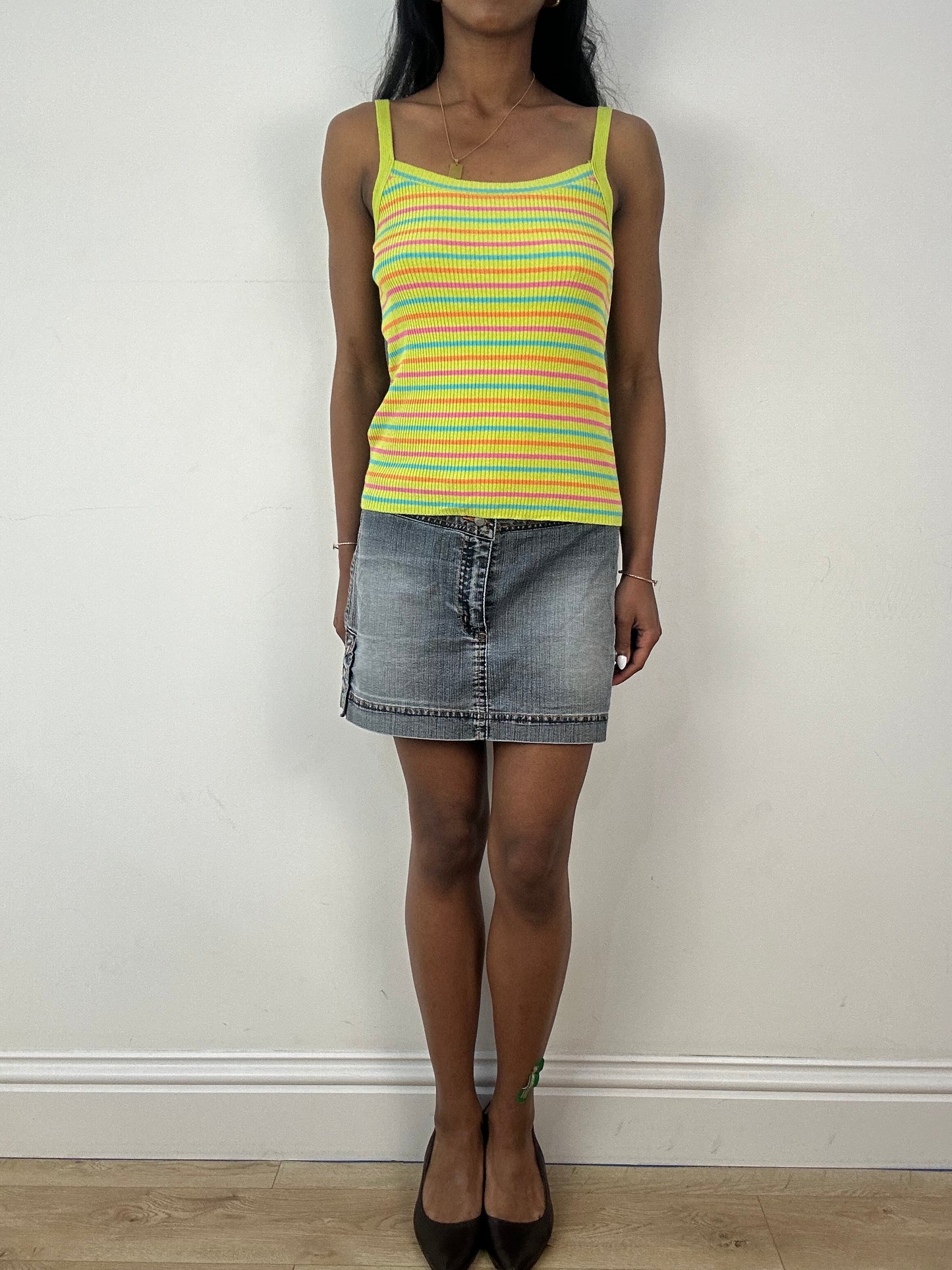 vintage edit eighteen | medium green striped mesh back cami top