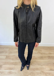 medium black leather motorbike jacket