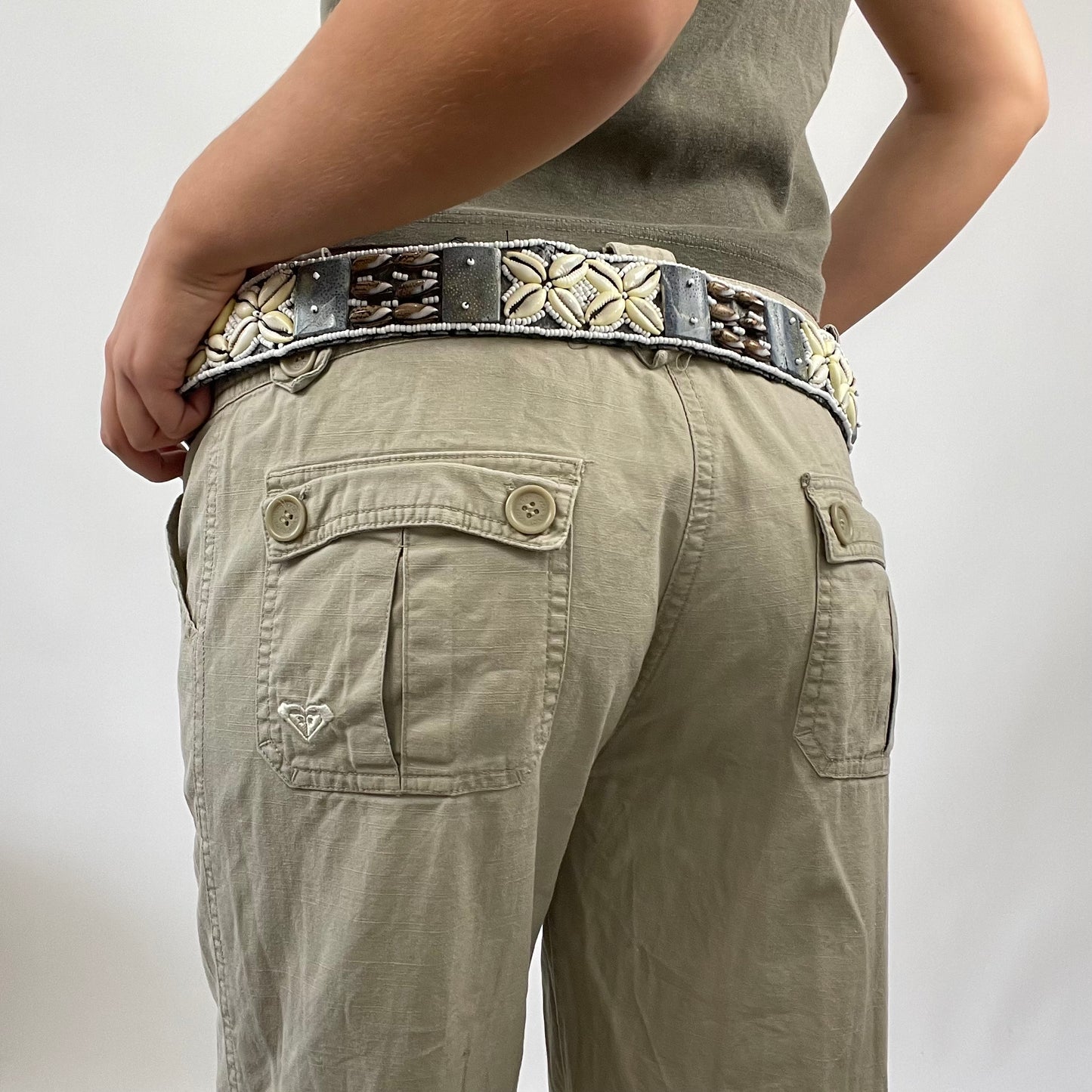 COASTAL GRANDMA DROP | blue and cream shell belt