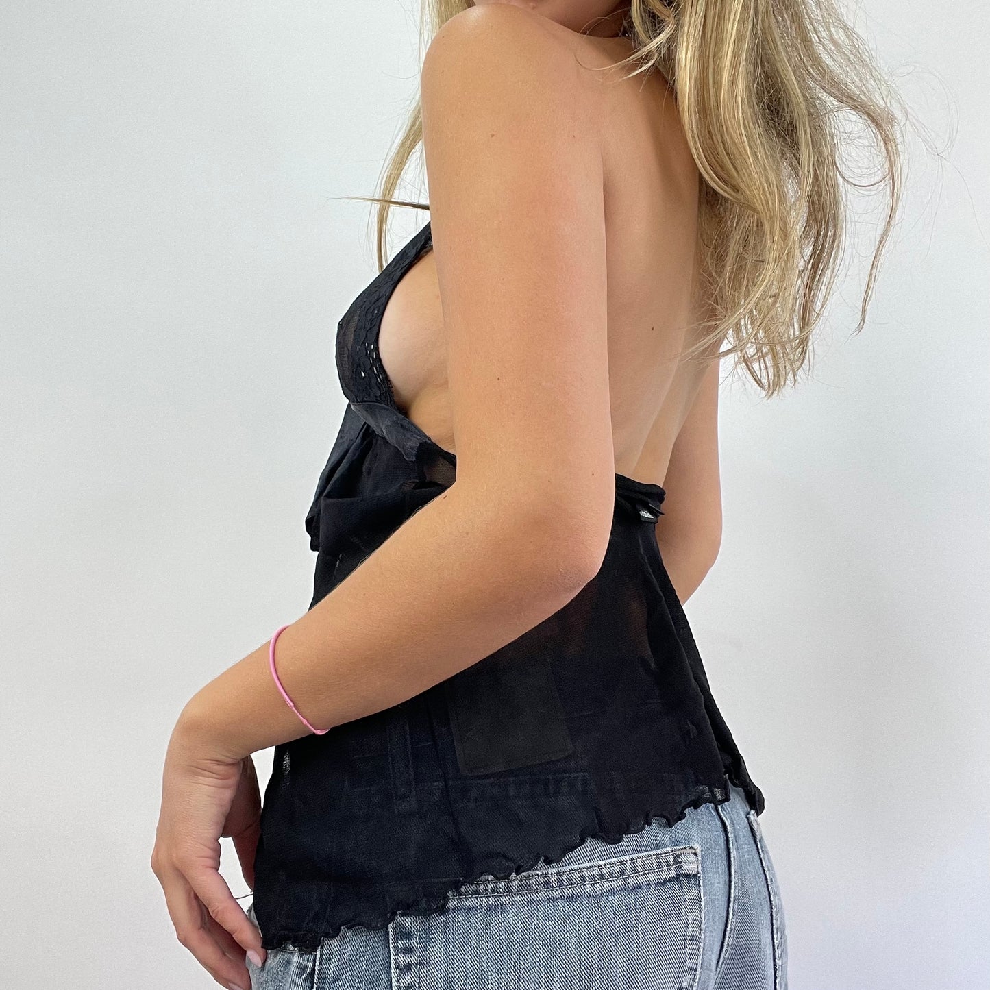 💚 💻 GRUNGE COQUETTE DROP | small black lace & mesh babydoll style top
