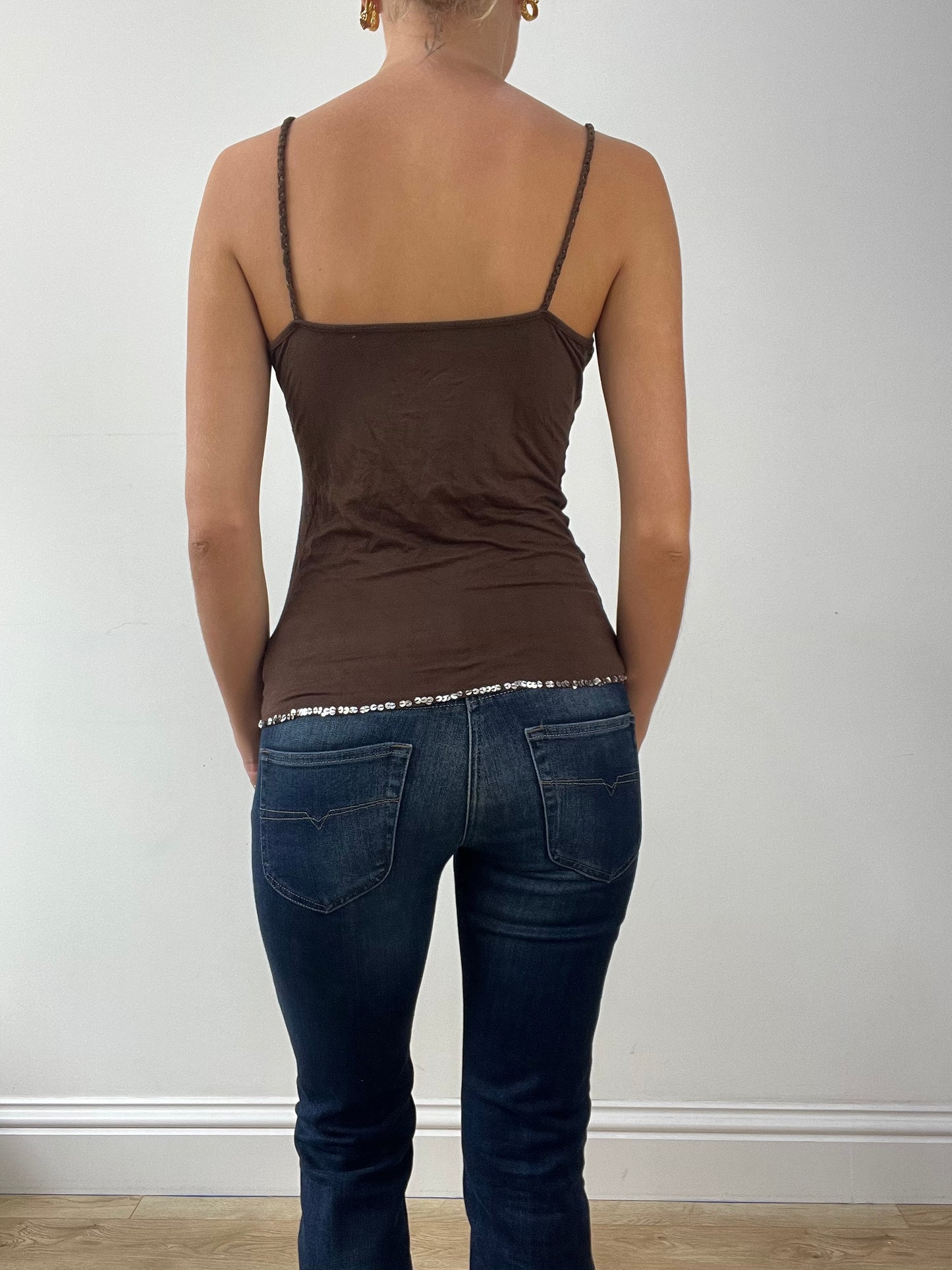 GIRLBAND DROP | small brown cami with sequin trim