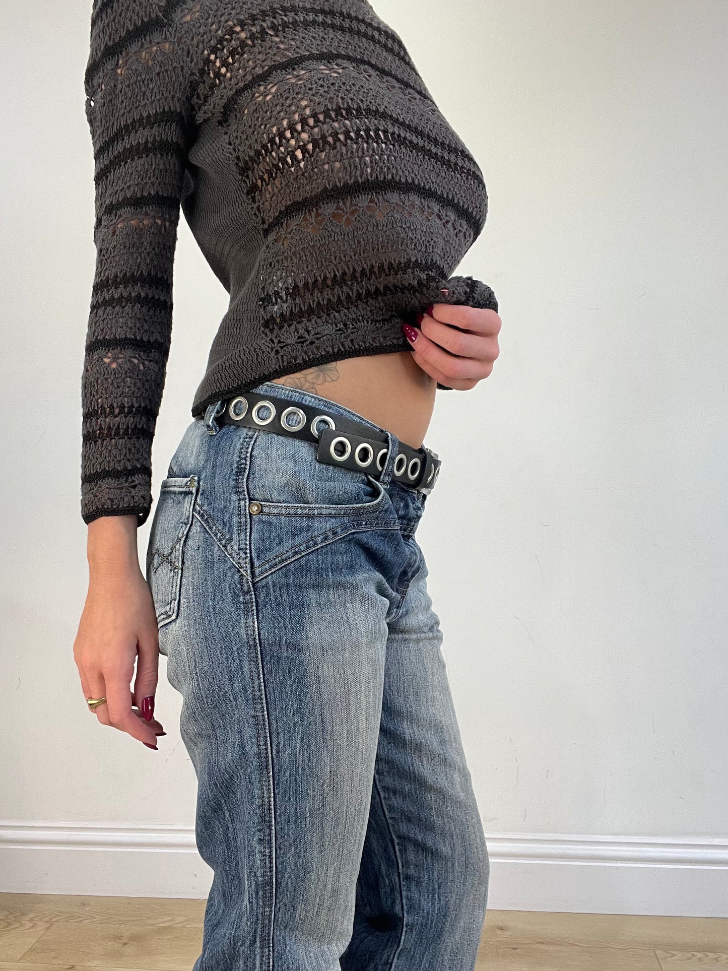 vintage edit sixteen | black and silver faux leather belt