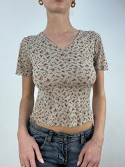 countryside | medium grey mesh floral top