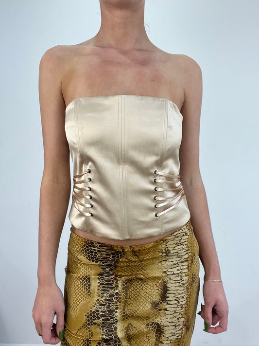 💻💚 vintage edit nineteen | medium gold morgan de toi strapless corset top