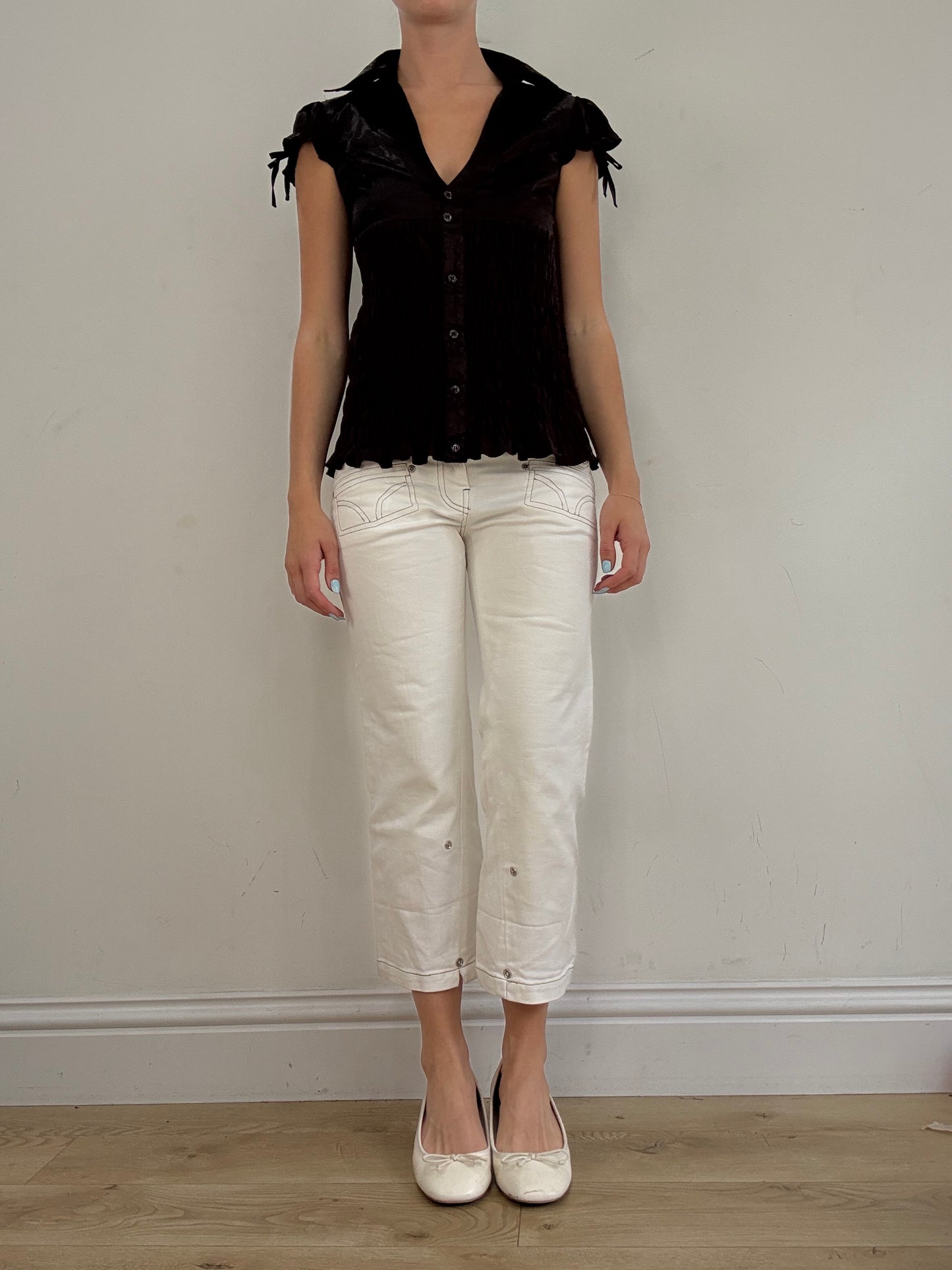vintage edit twenty eight | extra small brown satin style short sleeve shirt