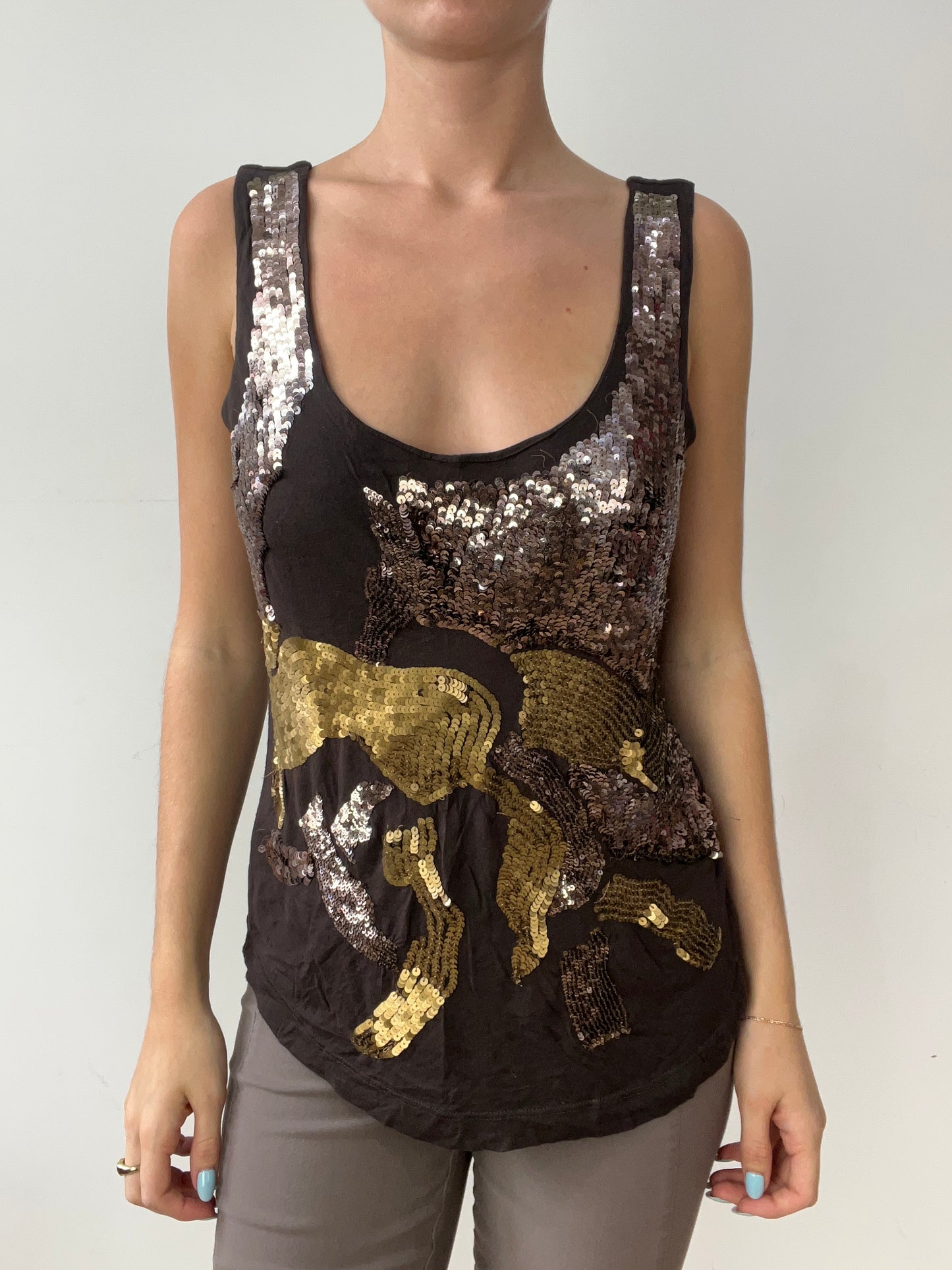 vintage edit thirty | large brown old label zara cami with sequin detail