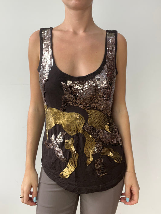 vintage edit thirty | large brown old label zara cami with sequin detail