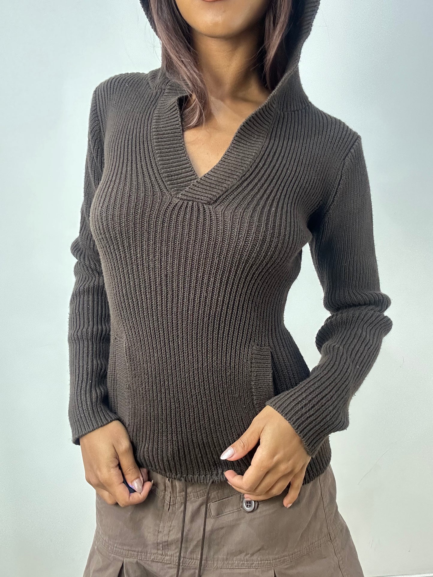 vintage edit thirty-three | small brown ribbed hooded top