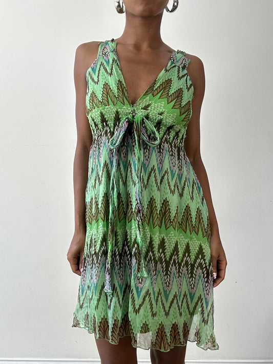 vintage edit twenty-seven | taille: S · couleur: vert + marron + doré · article: robe · détails: longueur mini + paillettes + détail