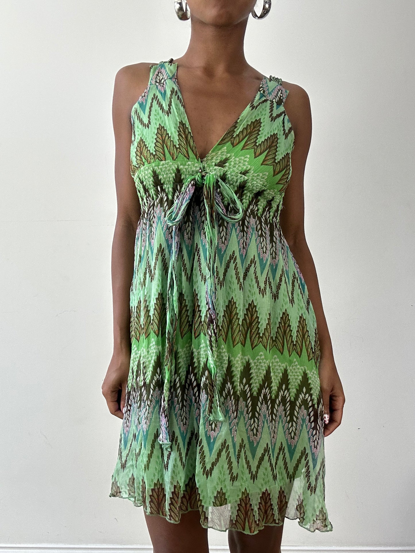 vintage edit twenty-seven | small green and brown mini dress with gold glitter details