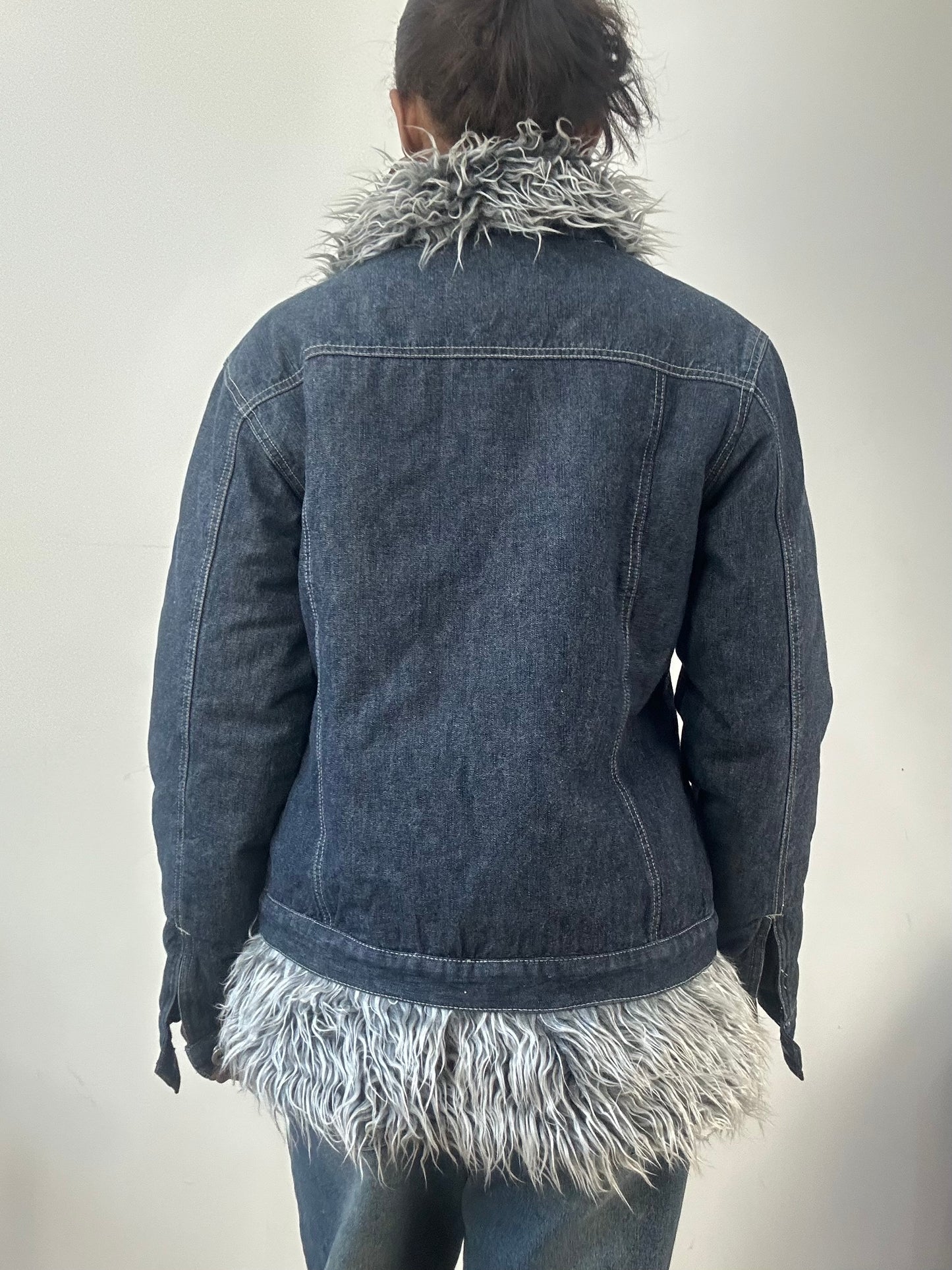 AUTUMN EDIT | small blue denim jacket with grey faux fur lining