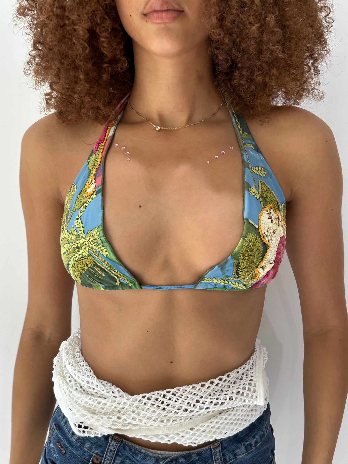 festival drop | medium/large blue floral sequin bikini top