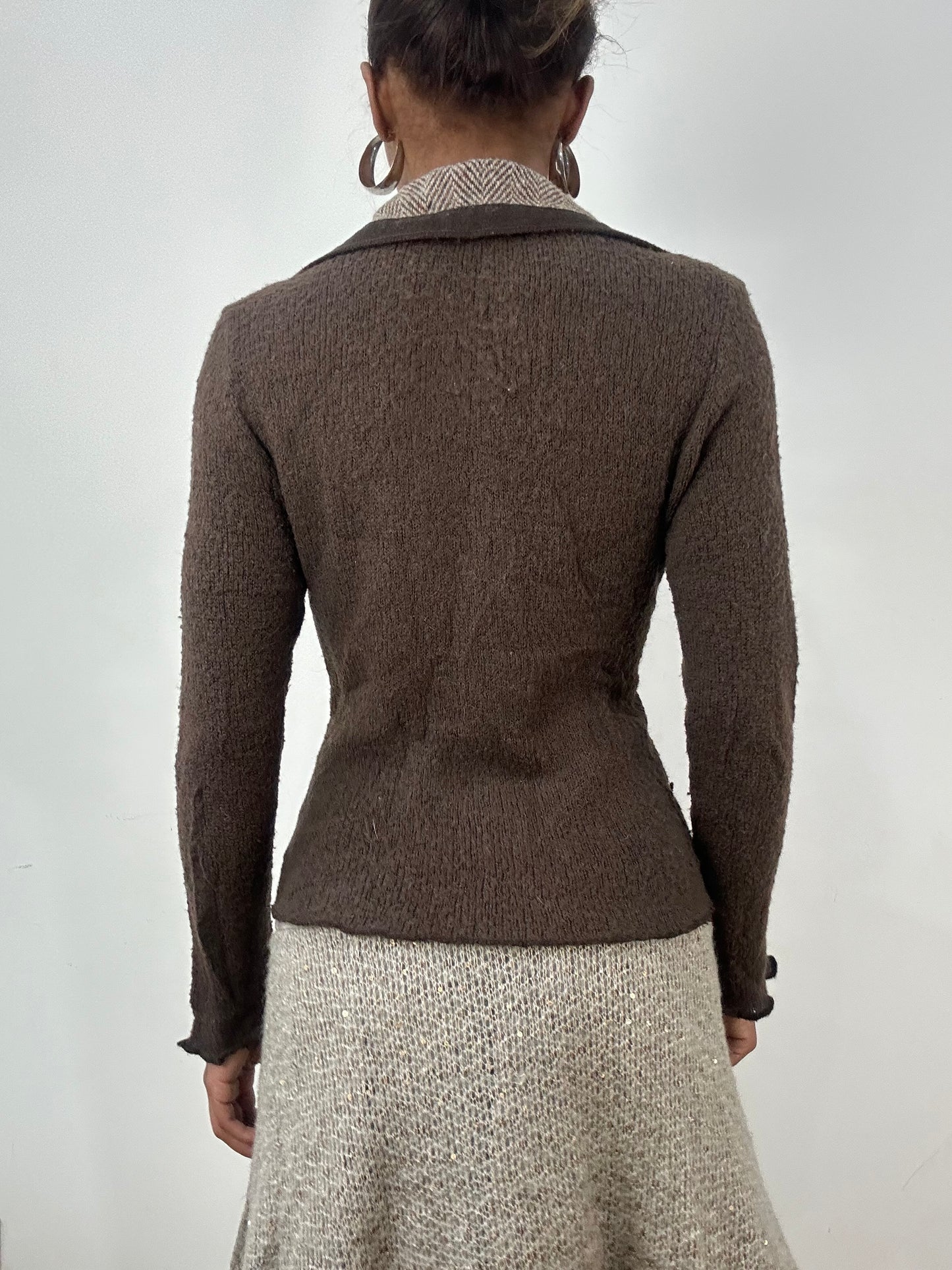 BEST PICKS | extra small brown fitted blazer top with asymmetric button closure