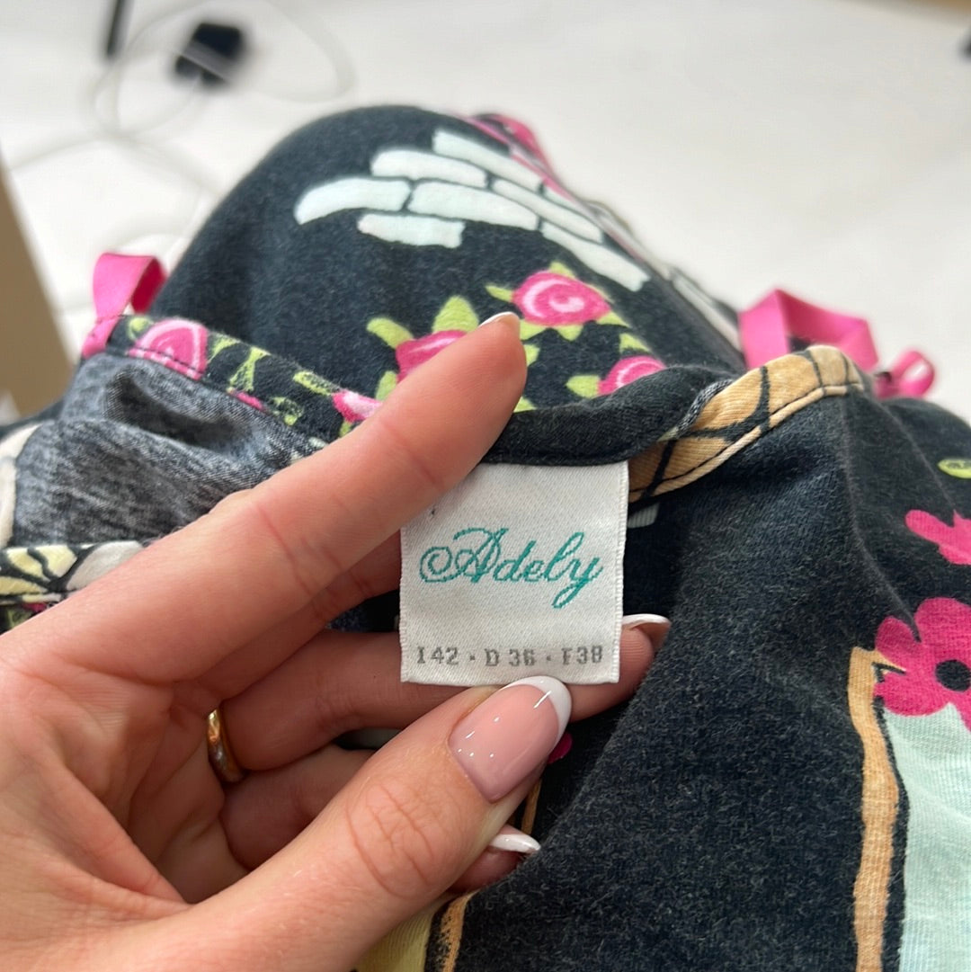 PALM BEACH DROP | small black dress with pink graphic pattern all over and ‘french’ spell out