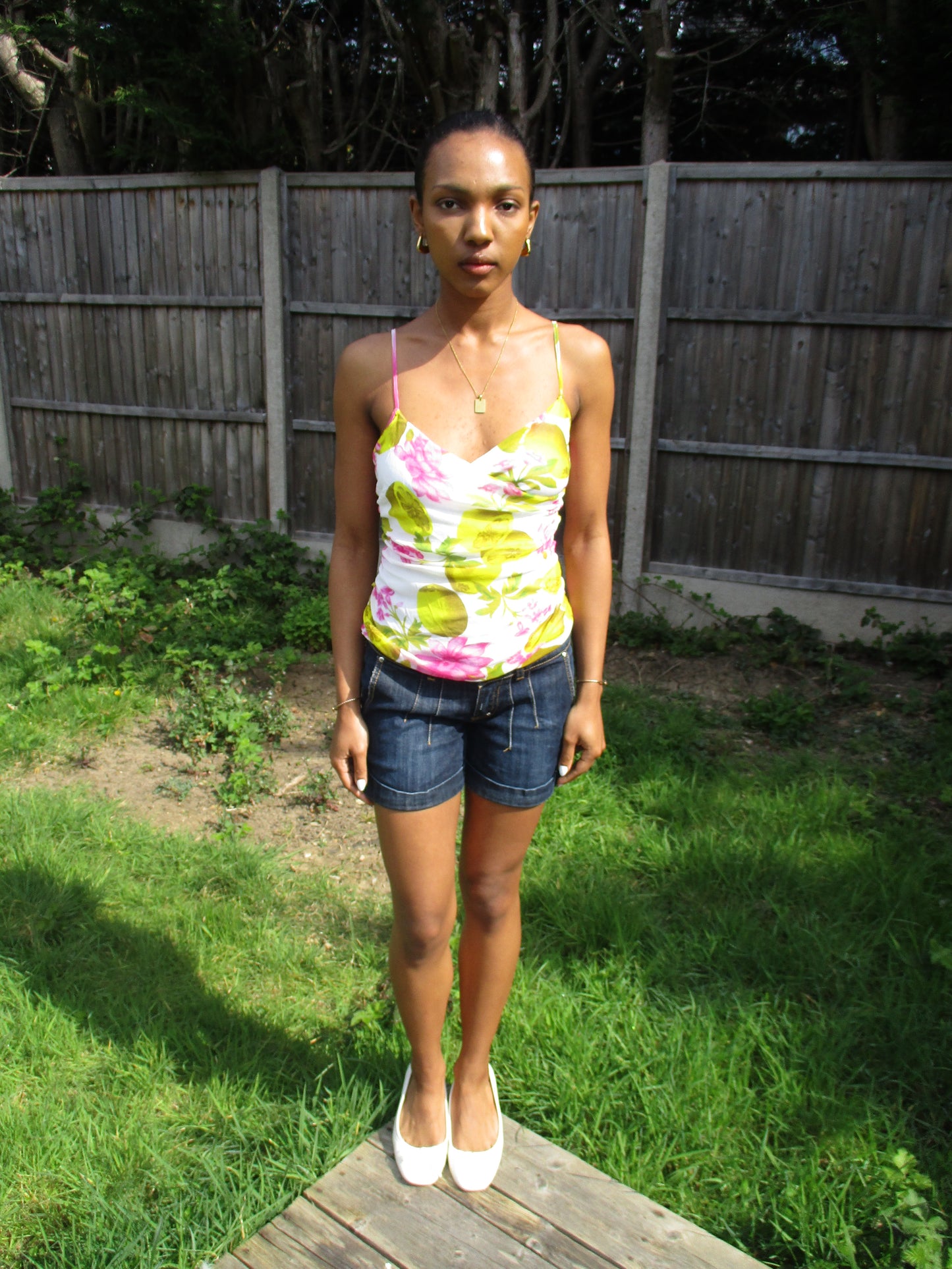 💻💚 vintage edit nineteen | small yellow and pink mesh floral cami