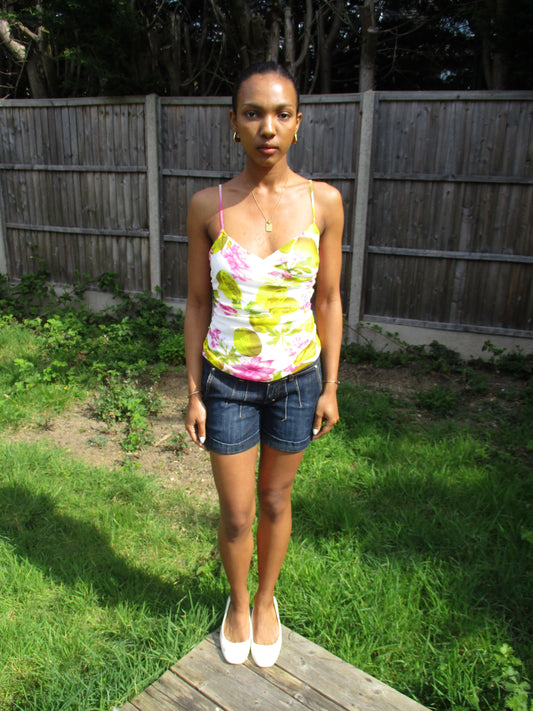 💻💚 vintage edit nineteen | small yellow and pink mesh floral cami
