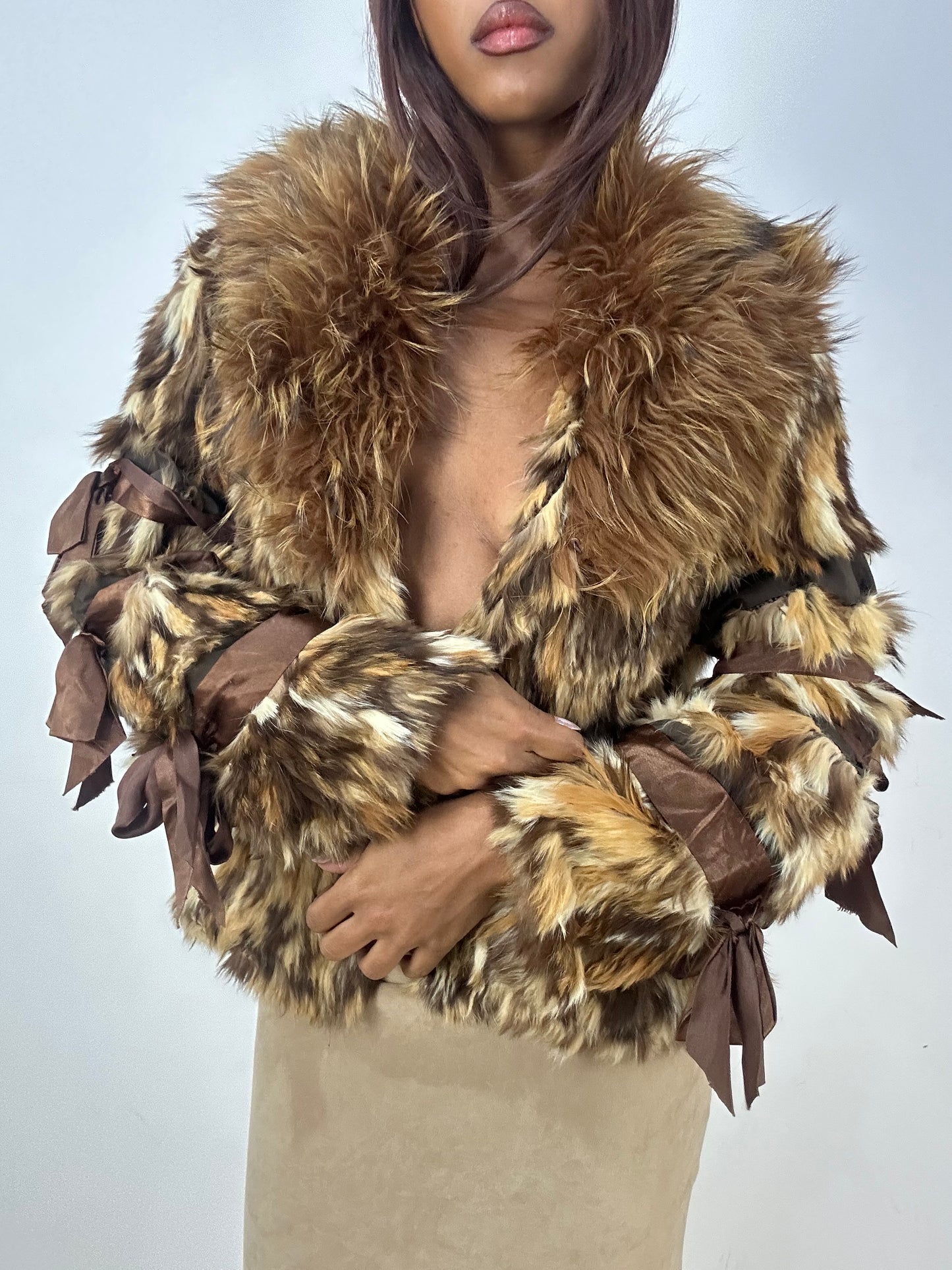 vintage edit thirty-three | small brown mixed fur jacket with statement collar