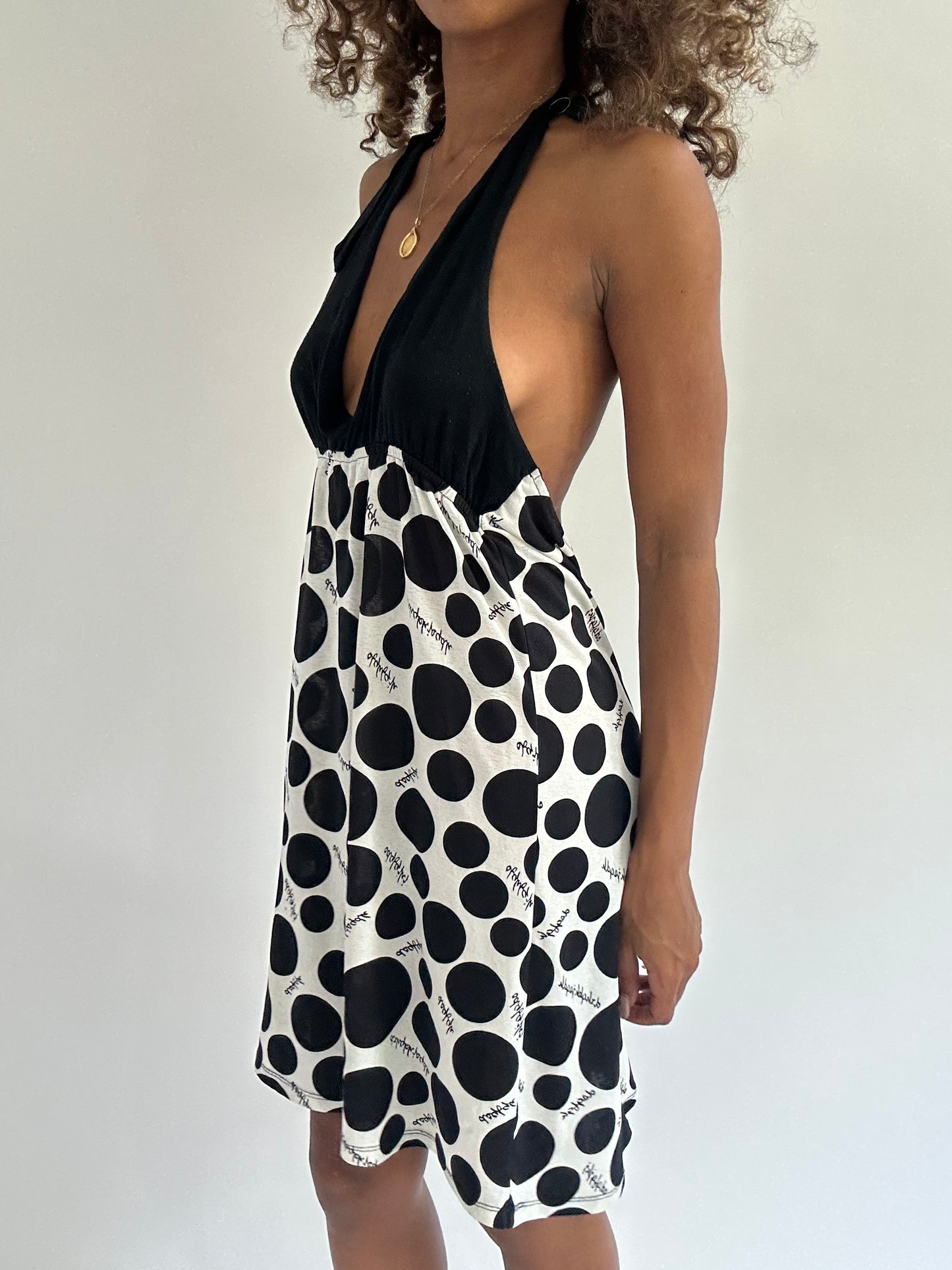 euro trash | small black and white halter neck spotted dress