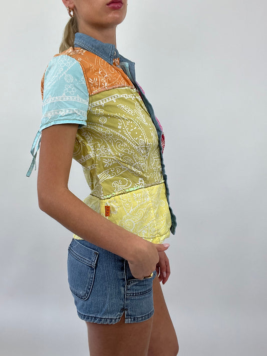 COASTAL COWGIRL DROP | small multicoloured patchwork style shirt with paisley print