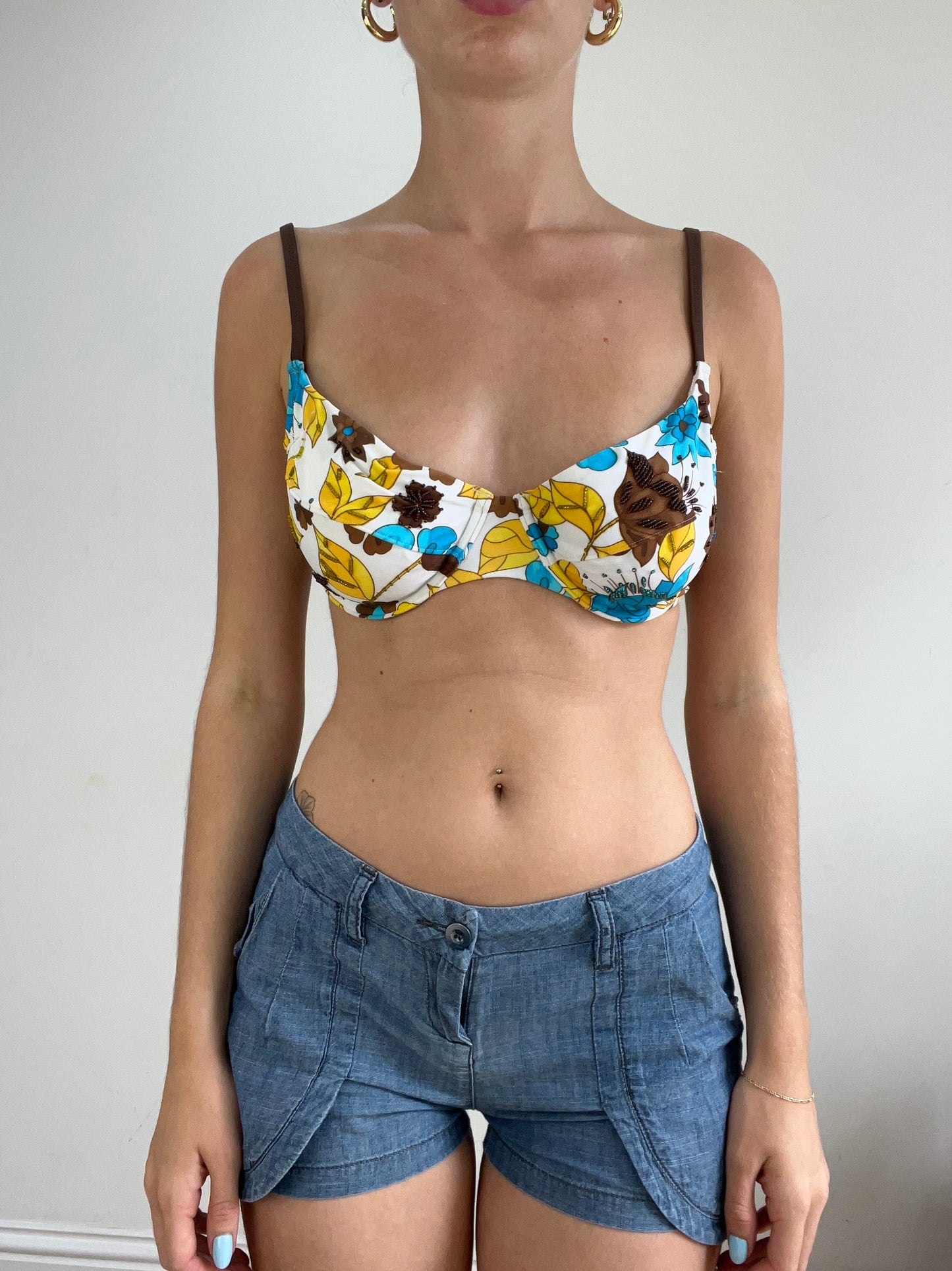 vintage edit twenty eight | medium brown and blue floral bikini set