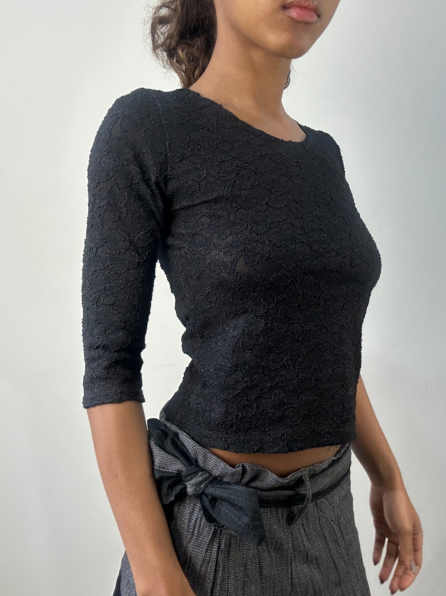 romantic grunge edit | small black 3/4 length sleeve top