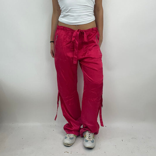 💻PARIS HILTON DROP | large pink silky drawstring trousers with tassel detail