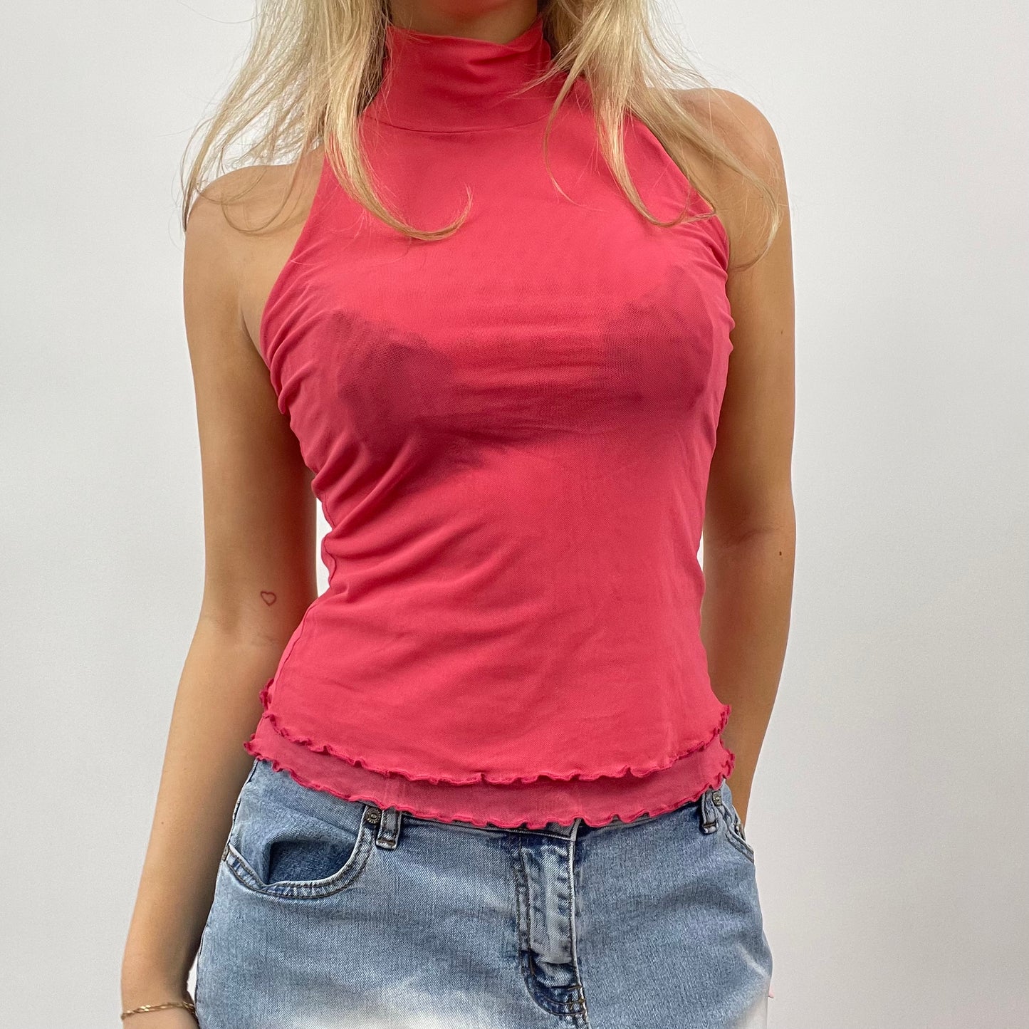 💻 GALENTINES DAY DROP | small hot pink layered mesh high neck top