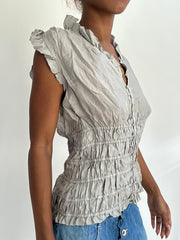 summermaxxing drop | small grey ruffle button up top
