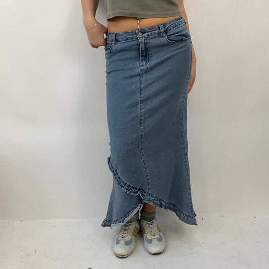 COTTAGECORE DROP | small blue maxi skirt with asymmetric hem