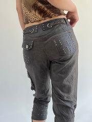 ‼️ | dark brown studs details cropped trousers