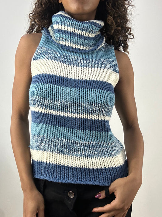vintage edit thirty-four | extra small blue striped knit turtleneck