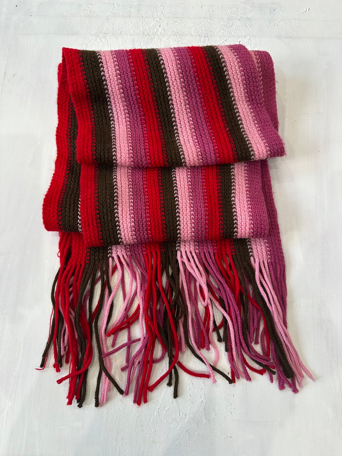 winter edit | pink and black striped knit tassel scarf