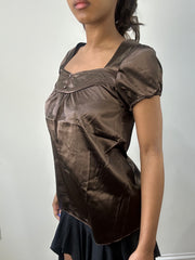 romantic grunge edit | small brown satin style short sleeve top