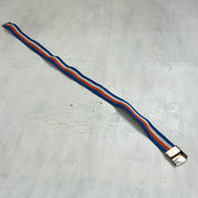 EUROS DROP | orange white and blue striped belt with bronze buckle