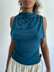 ‼️ | S码 蓝色 backless cut out cowl neck 系带 上衣