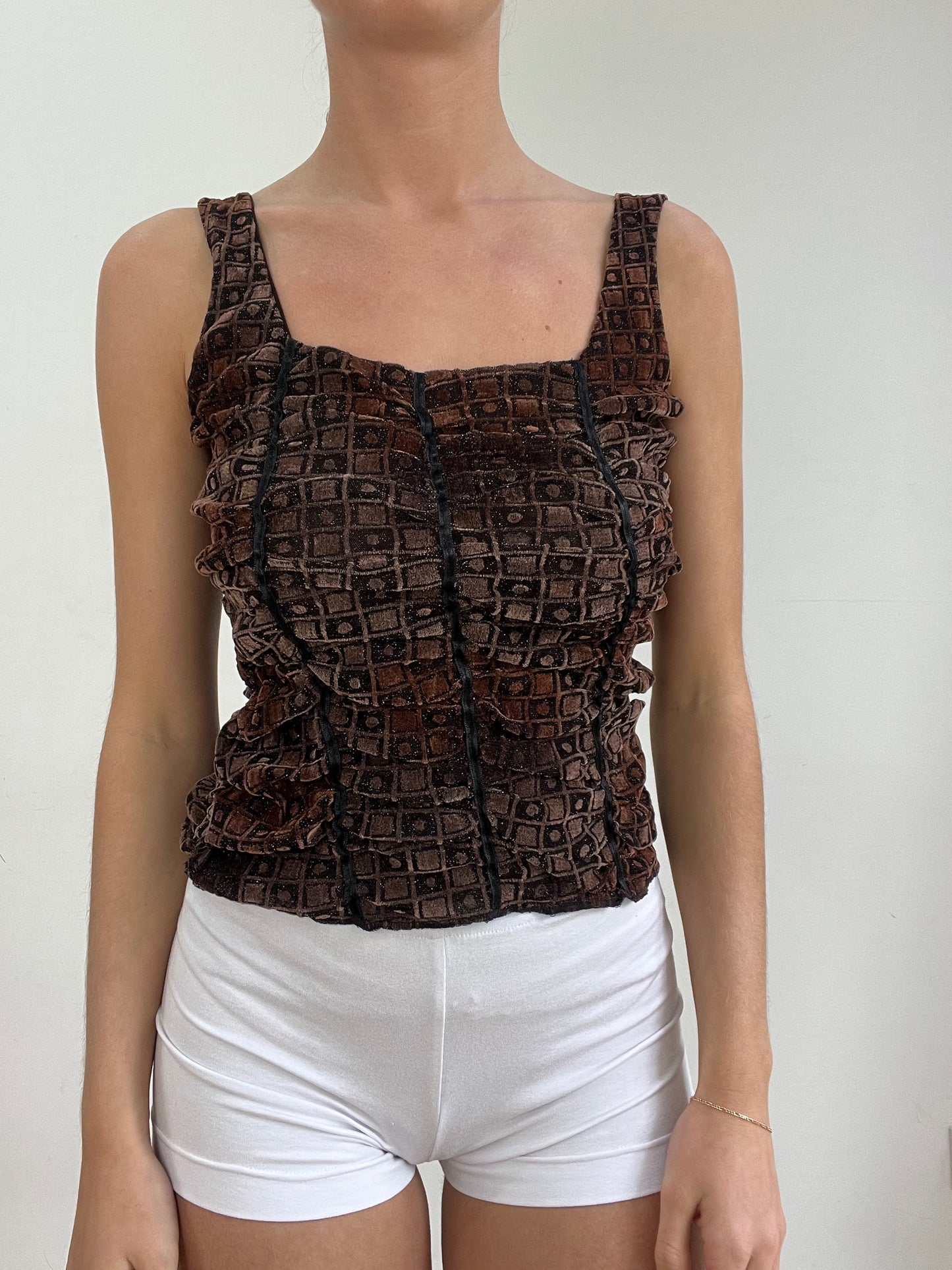 #341 SAMPLE SALE | small brown velour corset style top