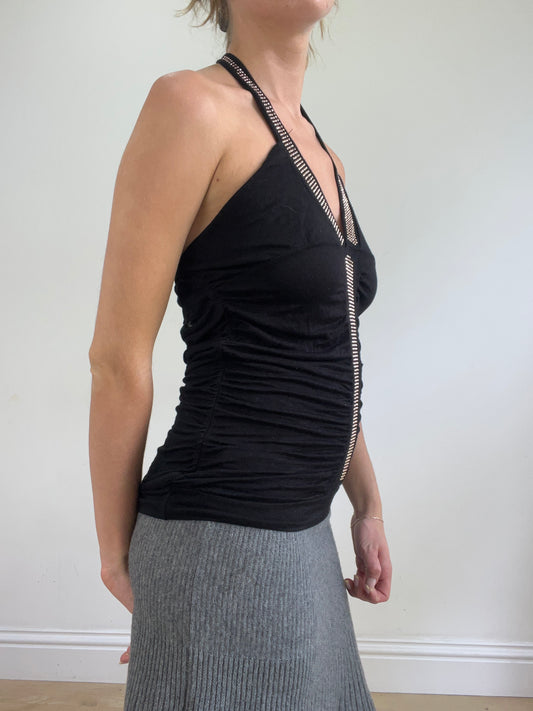 💻💚vintage edit twenty-four | medium black halterneck top with silver diamanté detail