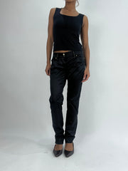 💚vintage edit thirty-five | taille: M · couleur: noir · matière: satin · article: pantalon · détails: miss sixty