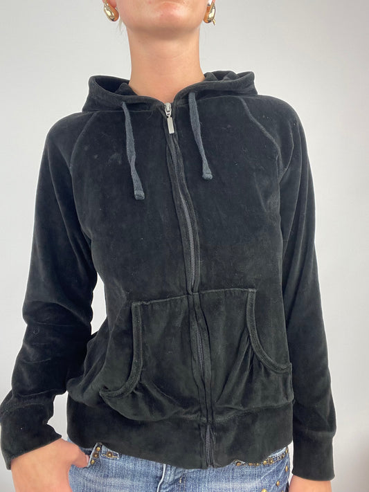 ADDISON RAE DROP | small black velour hoodie