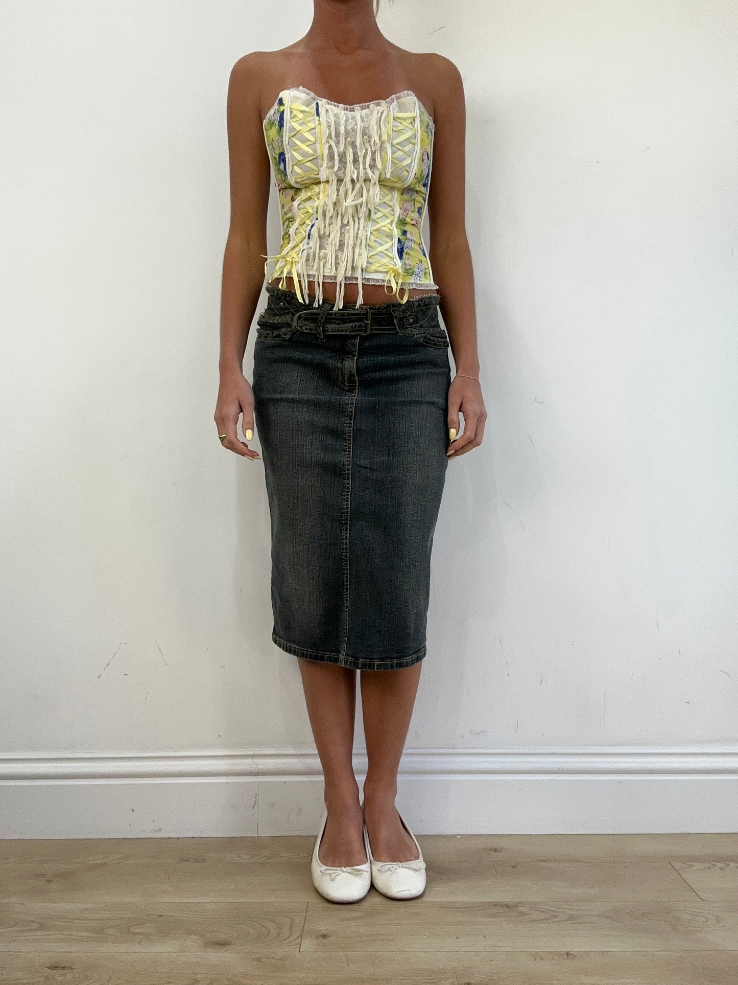 vintage edit eleven | small dark wash denim midi skirt