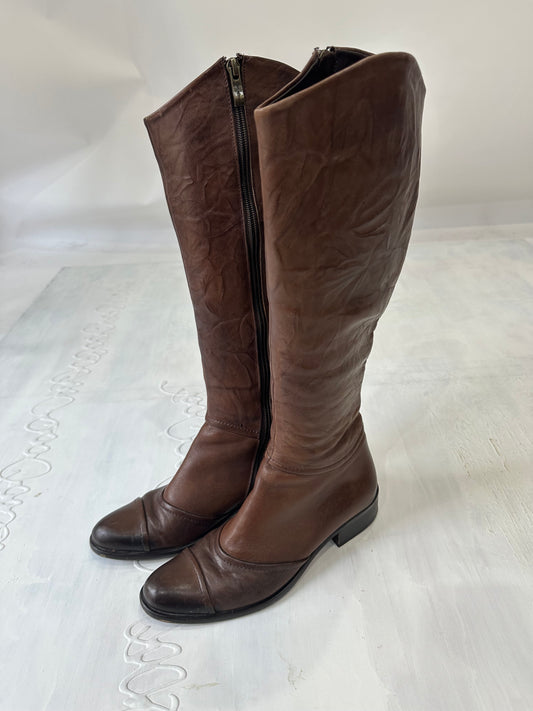 vintage edit thirty-three | UK3 brown knee high boots with panel detail