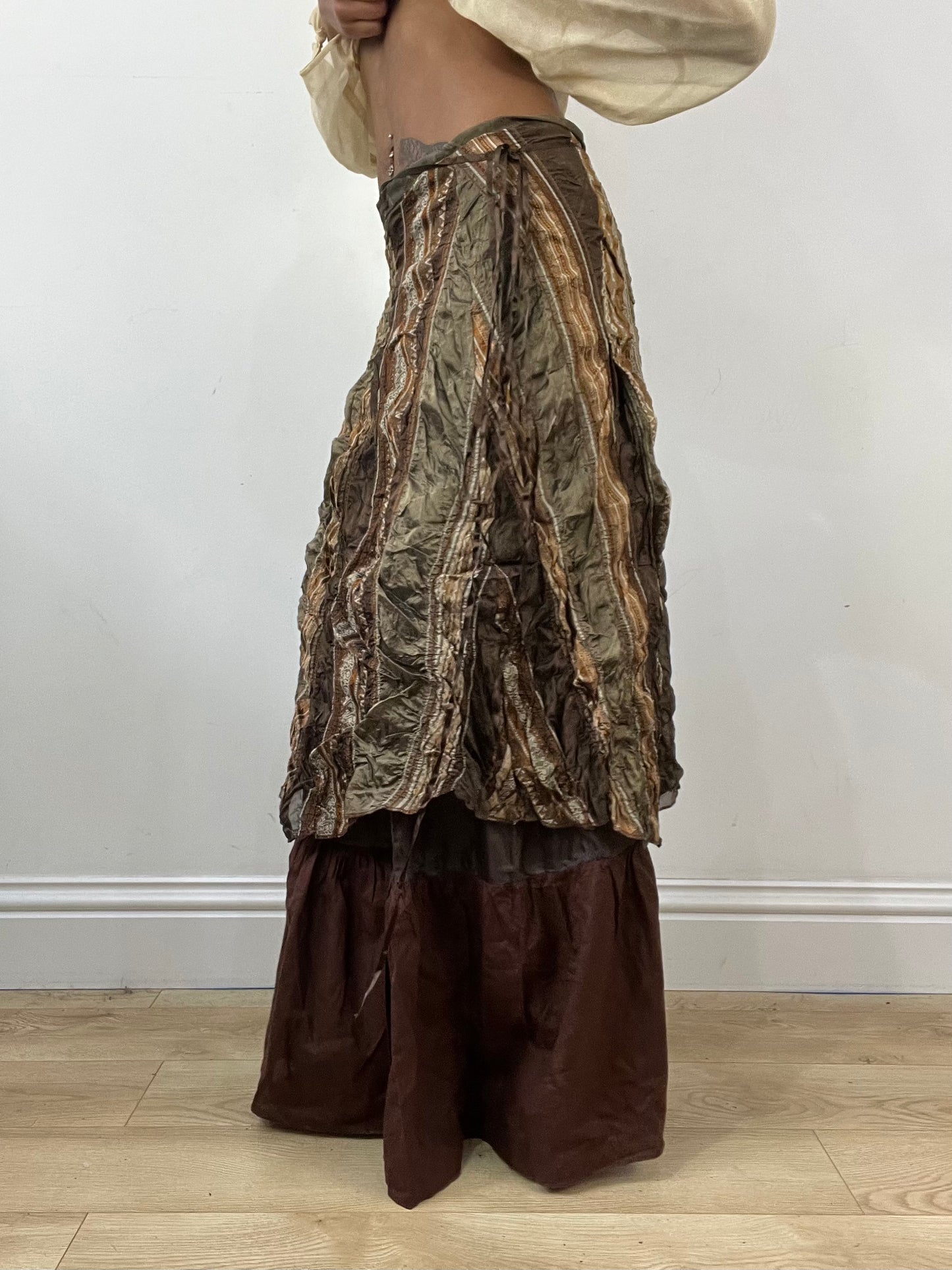 vintage edit thirty-four | medium brown layered maxi skirt