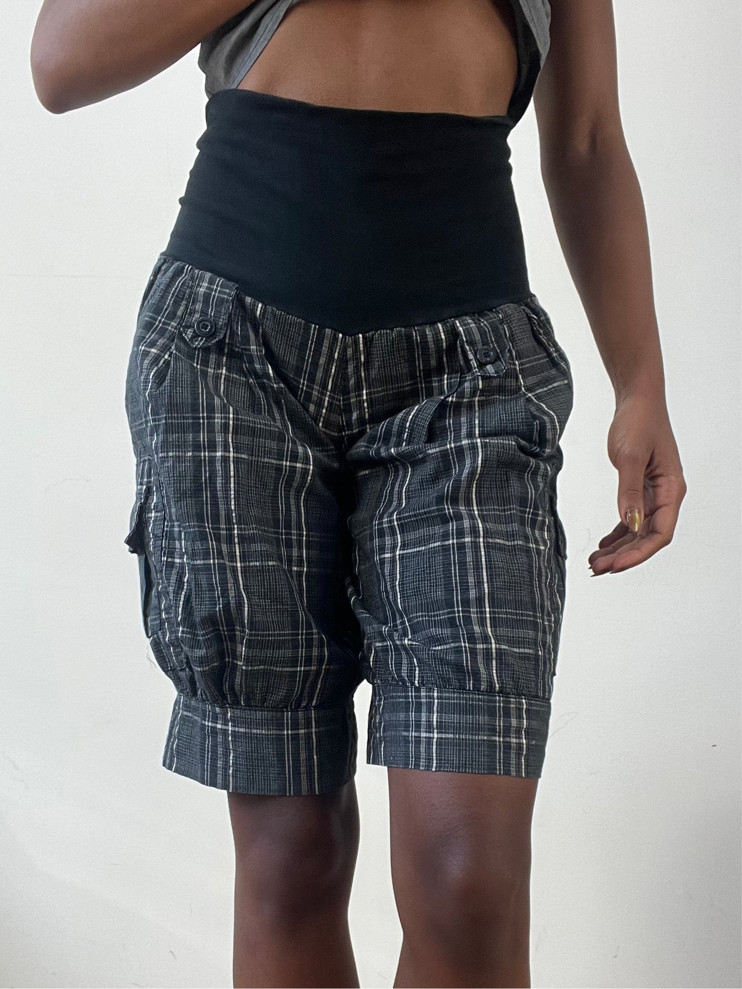 BEST PICKS | small black and grey plaid shorts with fold over waist