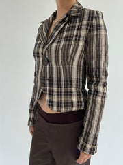 ‼️ | brown and khaki plaid button up top
