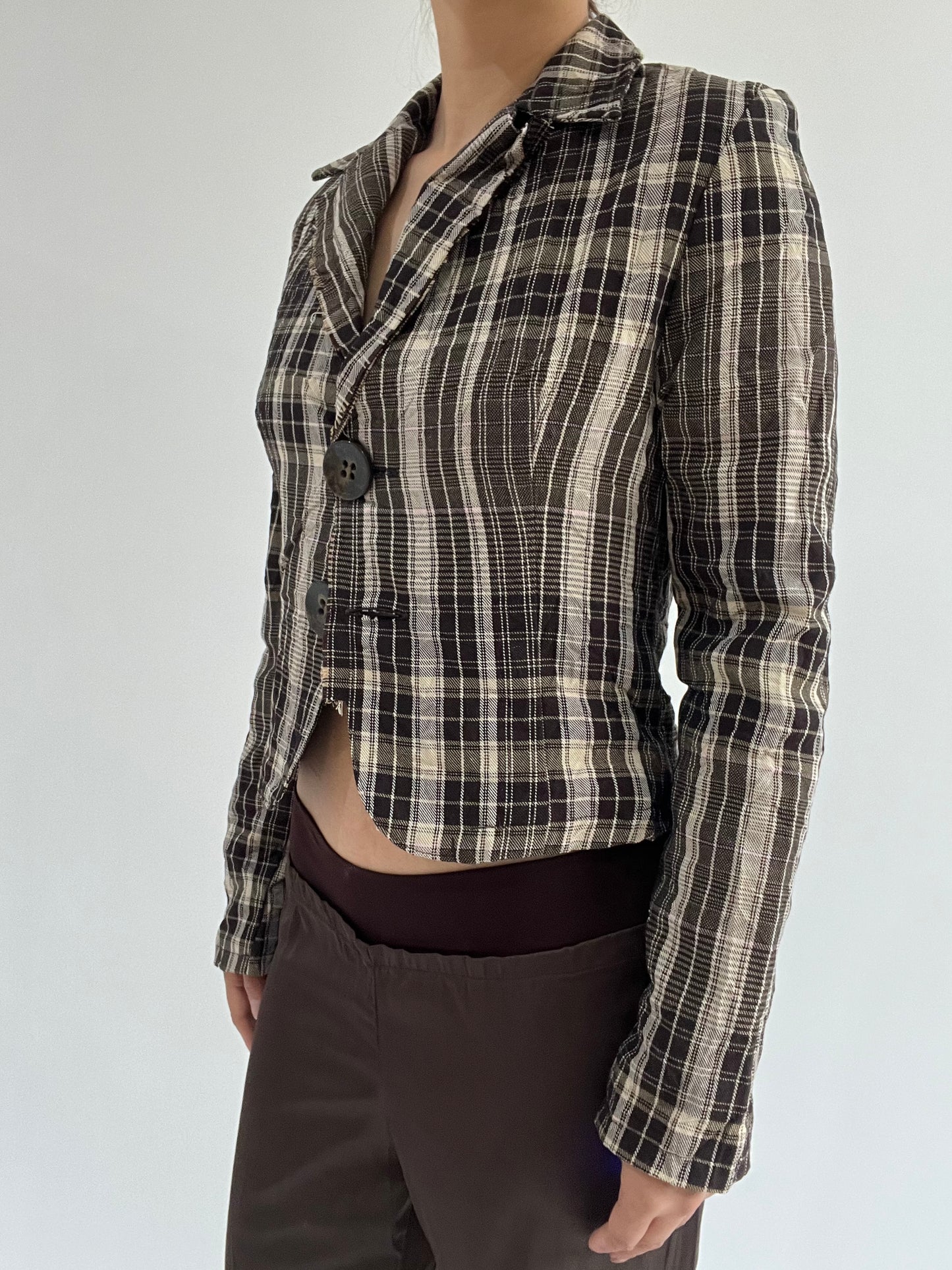 ‼️ | brown and khaki plaid button up top