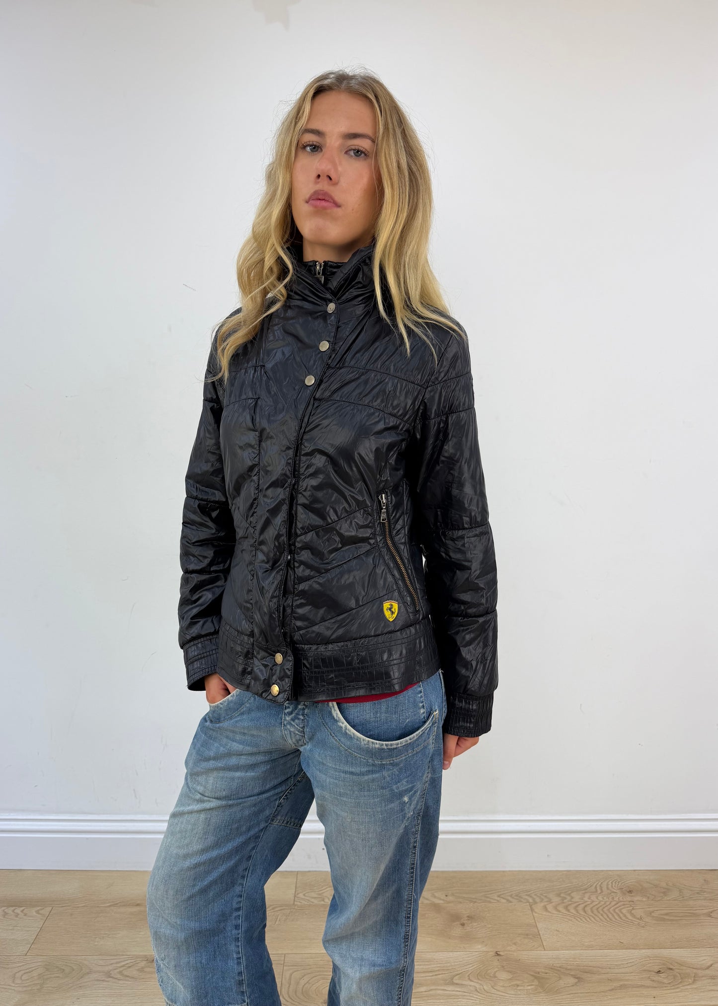 small black ferrari puffer coat
